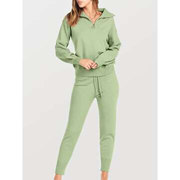ANRABESS Women's Two Piece Outfits Sweater Sets Long Sleeve Zip Up Knit Pullover Jogger Pants Tracksuit 2024 Fall Lounge Sets Small