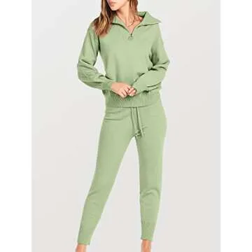 ANRABESS Women's Two Piece Outfits Sweater Sets Long Sleeve Zip Up Knit Pullover Jogger Pants Tracksuit 2024 Fall Lounge Sets Small