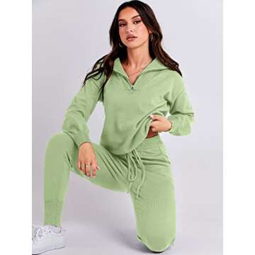 ANRABESS Women's Two Piece Outfits Sweater Sets Long Sleeve Zip Up Knit Pullover Jogger Pants Tracksuit 2024 Fall Lounge Sets Small