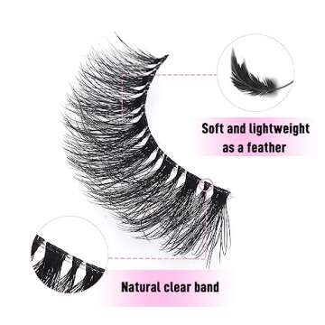 KSYOO False Eyelashes Cat Eye Lashes Wispy Lashes Clear Band V1 Russian Strip Lashes That Look Like Extensions D Curl Cat Eye Lashes Natural Look Faux Mink 3D Fluffy Russian Strip Eyelashes