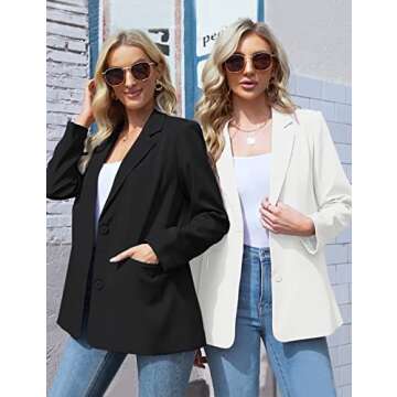 MEROKEETY Women's 2024 Fall Casual Blazers Long Sleeve Lapel Open Front Button Work Blazer Jackets with Pockets, Ivory, XL