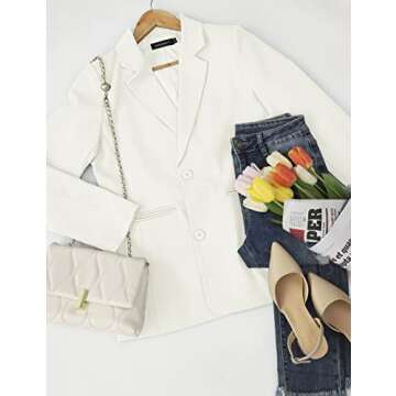 MEROKEETY Women's 2024 Fall Casual Blazers Long Sleeve Lapel Open Front Button Work Blazer Jackets with Pockets, Ivory, XL
