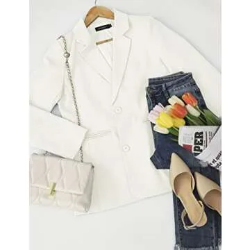 MEROKEETY Women's 2024 Fall Casual Blazers Long Sleeve Lapel Open Front Button Work Blazer Jackets with Pockets, Ivory, XL