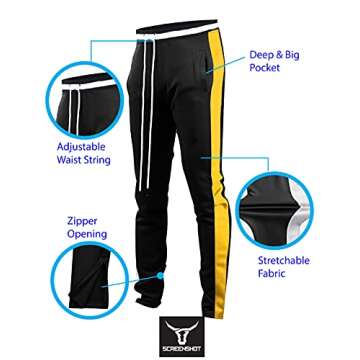 SCREENSHOTBRAND-S41700 Mens Hip Hop Premium Slim Fit Track Pants - Athletic Jogger Bottom with Side Taping-Black/Yellow-Medium