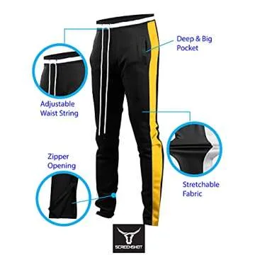 SCREENSHOTBRAND-S41700 Mens Hip Hop Premium Slim Fit Track Pants - Athletic Jogger Bottom with Side Taping-Black/Yellow-Medium