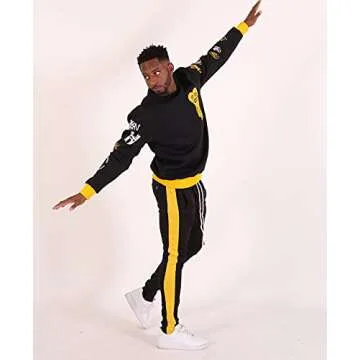 SCREENSHOTBRAND-S41700 Mens Hip Hop Premium Slim Fit Track Pants - Athletic Jogger Bottom with Side Taping-Black/Yellow-Medium