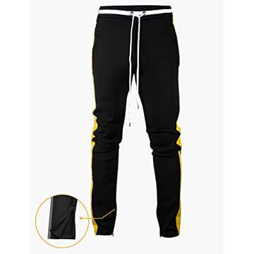 SCREENSHOTBRAND-S41700 Mens Hip Hop Premium Slim Fit Track Pants - Athletic Jogger Bottom with Side Taping-Black/Yellow-Medium