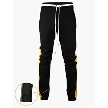 SCREENSHOTBRAND-S41700 Mens Hip Hop Premium Slim Fit Track Pants - Athletic Jogger Bottom with Side Taping-Black/Yellow-Medium