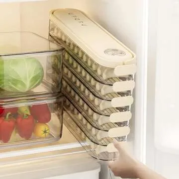Fridge Storage Boxes With Lids, Dumpling Box Refrigerator Organizer Stackable Storage with Lids, Portable Multi Layer Quick Frozen Food Storage Container for Kitchen Fridge (transparent, 6 layer)