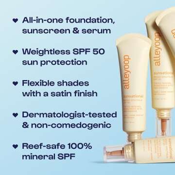 Alleyoop Sunsational Tinted Moisturizer Sunscreen for Face Broad Spectrum SPF 50, 100% Mineral Sunscreen with Jojoba, Protects Hydrates and Soothes Skin, Vegan, Cruelty-Free - Dawn