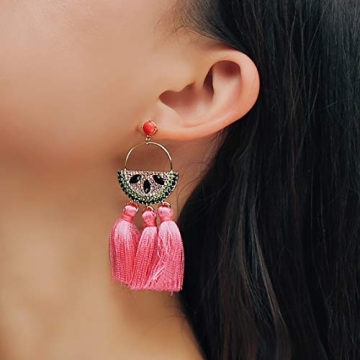 14K Gold Watermelon Tassel Drop Earrings for Summer