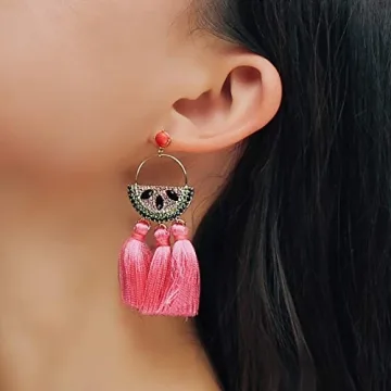 14K Gold Watermelon Tassel Drop Earrings for Summer