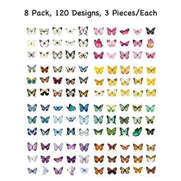 Knaid Butterfly Stickers Set (360 Pieces) - Decorative Colorful Assorted Insects Decals for Scrapbooking DIY Arts Crafts Album Bullet Journals Junk Journal Planners Water Bottles Phone Cases Laptops