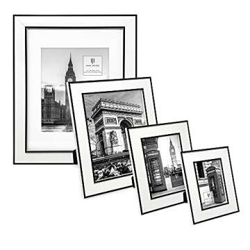 Isaac Jacobs 11x14 (Matted 8x10) White w/Black (Vertical & Horizontal) Double Border Picture Frame, Wall-Mountable, Made for Photo Gallery and Wall Art, Home or Office (11x14, White W/Black)