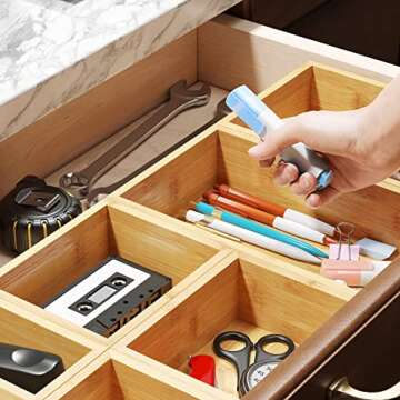 SpaceAid 6 Pcs Bamboo Drawer Organizer Storage Box Set, Multi-Use Drawer Organizer Bin for Kitchen, Bathroom, Office Desk and Makeup (6 Boxes)