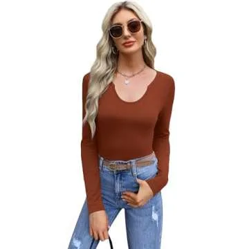 Shop Trendy WIHOLL Long Sleeve Scoop Neck Tops for Girls