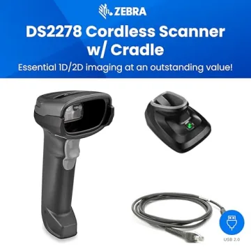 ZEBRA DS2278-SR Cordless Barcode Scanner w/ Cradle | 1D 2D QR Code Scanner Wireless | Shielded USB C...