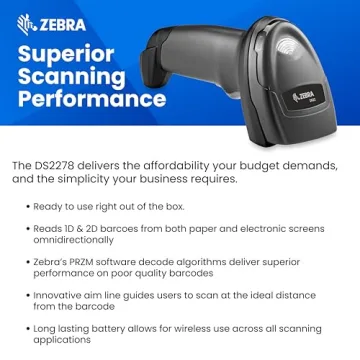 ZEBRA DS2278-SR Cordless Barcode Scanner - 1D 2D Wireless