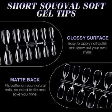Gelike EC False Nail Tip Kit, Soft Gel Full Cover Nails Coffin Squoval for Soak Off Nail Extensions, Clear Gelly Tips Pre-buff PMMA False Press on Nail Tips, 12 Sizes, SHORT COFFIN SQUOVAL 240PCS