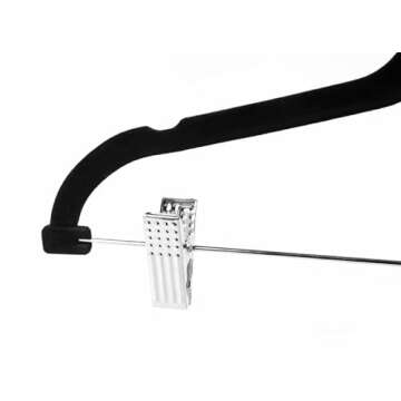 Velvet Pants Skirt Hangers with Clips - Pack of 30 Black Women Clothes Hanger Set with Clip for Pant...