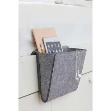 Kikkerland Grey Felt Bedside Pocket Caddy - Stylish Storage for Essentials