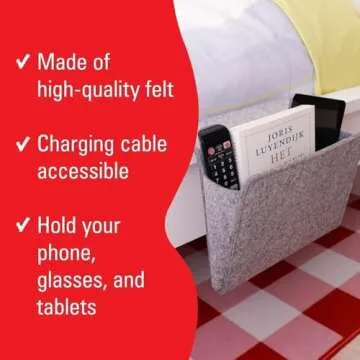 Kikkerland Grey Felt Bedside Pocket Caddy for Essentials