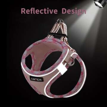 AMTOR Small Dog Harness with Leash Set, No Escape Easy Walk Puppy Harnesses for Training Walking, Step-in Reflective Soft Dogs Vest for XS S Medium Extra-Small Large Sized Dog(Pink,L)