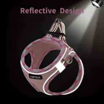 AMTOR Small Dog Harness with Leash Set, No Escape Easy Walk Puppy Harnesses for Training Walking, Step-in Reflective Soft Dogs Vest for XS S Medium Extra-Small Large Sized Dog(Pink,L)