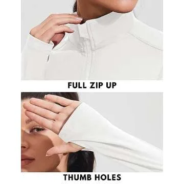 PINSPARK Women's Workout Jackets with Zipper Sport Gym Define Jacket Lightweight Full Zip Running Athletic Jacket with Thumbholes