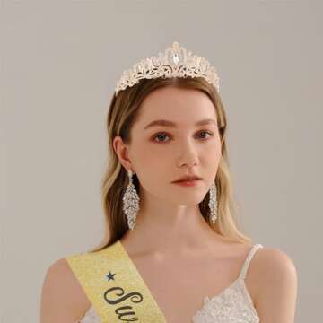 KICOSY Sweet 16 Birthday Crown and Sash for Girls, Sweet 16th Sashes and Birthday Tiara Set, Sweet 16th Party Decorations Birthday Accessories for Women, Sweet 16 Gifts for Girls