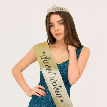 KICOSY Sweet 16 Birthday Crown and Sash for Girls, Sweet 16th Sashes and Birthday Tiara Set, Sweet 16th Party Decorations Birthday Accessories for Women, Sweet 16 Gifts for Girls