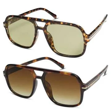 HERJOUR Retro Trendy Square Aviator Sunglasses Womens Mens 70s Classic Vintage Oversized Sun Glasses AR82173