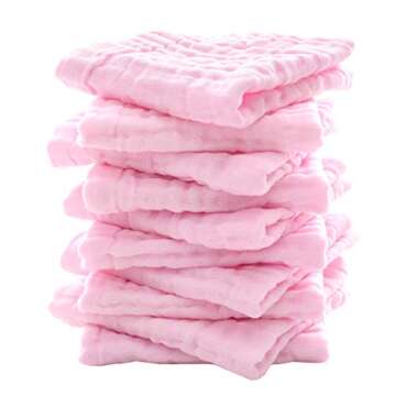 MUKIN Baby Washcloths - Natural Cotton Baby Wipes - Soft Newborn Baby Face Towel for Sensitive Skin- Baby Registry as Shower, 10 Pack 12x12 inches