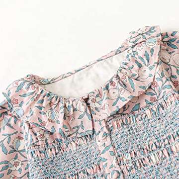 Curipeer Baby Girls Long Sleeve Floral Dress Flower Printed Smock Toddler Ruffle Dress for Autumn and Spring Pink 5T