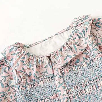 Curipeer Baby Girls Long Sleeve Floral Dress Flower Printed Smock Toddler Ruffle Dress for Autumn and Spring Pink 5T