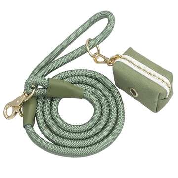 5 FT Nylon Rope Dog Leash with Poop Bag Holder, Heavy Duty Snap Dog Leash, Comfortable Handle Rope L...