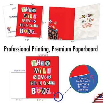NobleWorks - Large Valentines Day Card Funny (8.5 x 11 Inch) - Vday Humor, Big Greeting Notecard for Valentine - Never Find Your Body J2151VDG