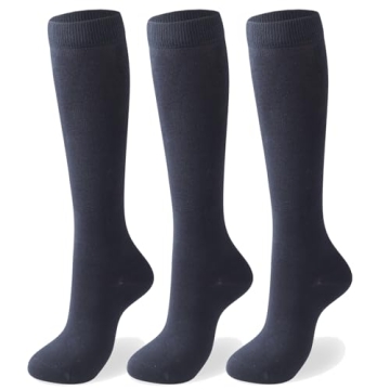 Cotton Day Women's Soft Combed Cotton Knee High Long Socks - Seamless Toe in Navy, White, Gray, and ...