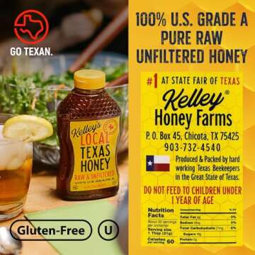 Kelley's Local Texas Raw & Unfiltered Honey - Pure 32 Ounces