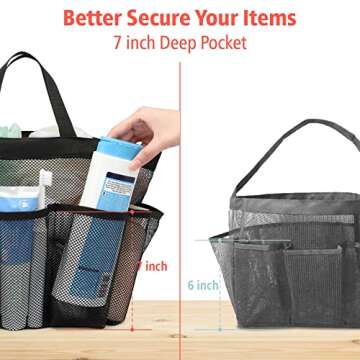 F-color Mesh Shower Caddy Portable, Upgrade Deeper 7 Pockets Basket Bag Tote for College Dorm Room T...