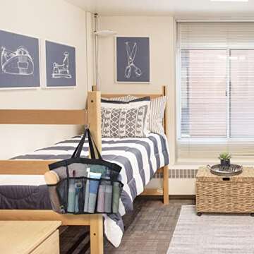 F-color Mesh Shower Caddy Portable, Upgrade Deeper 7 Pockets Basket Bag Tote for College Dorm Room Toiletry Bathroom Essentials Gym Camp Quick Dry 2 handles with S Hook, Black