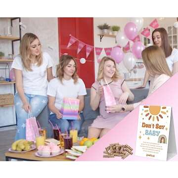 Don't Say Baby Clothespin Game, 1 Sign and 50 Mini Clothespins, Here Comes the Sun Baby Shower Decorations, Baby Shower Games, Gender Reveal Games, Gender Neutral Baby Shower Supplies-A1