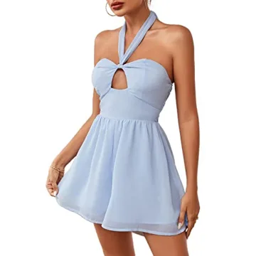 LYANER Halter Neck Backless Romper for Women Summer