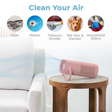 Pure Enrichment PureZone Mini Portable Air Purifier - Cordless True HEPA Filter Cleans Air & Eliminates 99.97% of Dust, Odors, & Allergens Close to You - Cars, School, & Office (Blush)