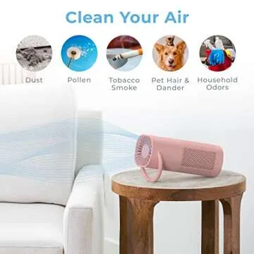 Pure Enrichment PureZone Mini Portable Air Purifier - Cordless True HEPA Filter Cleans Air & Eliminates 99.97% of Dust, Odors, & Allergens Close to You - Cars, School, & Office (Blush)