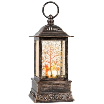 Glittering Fall Gnome Snow Globe Lantern with Timer