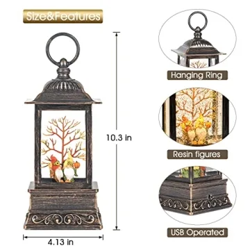Glittering Fall Gnome Snow Globe Lantern with Timer