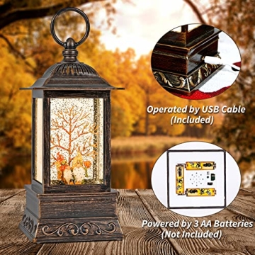 Glittering Fall Gnome Snow Globe Lantern with Timer
