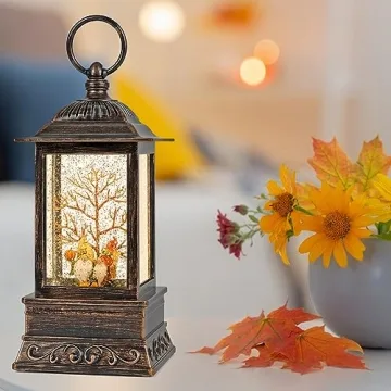 Glittering Fall Gnome Snow Globe Lantern with Timer