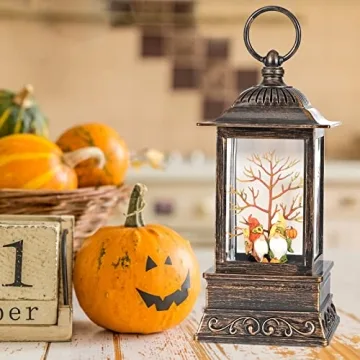 Glittering Fall Gnome Snow Globe Lantern with Timer